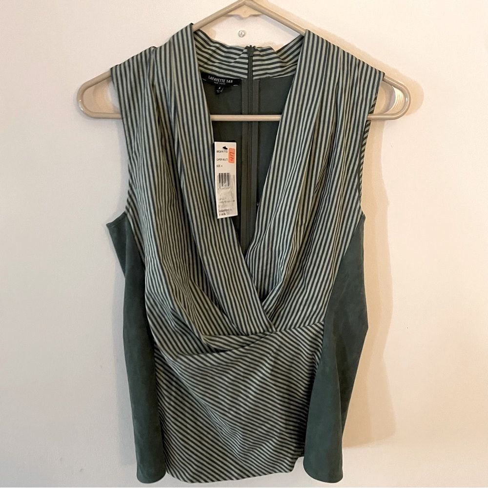 LAFAYETTE 148 GREEN STRIPED WRAP VEST, Sz 4 (1013)
